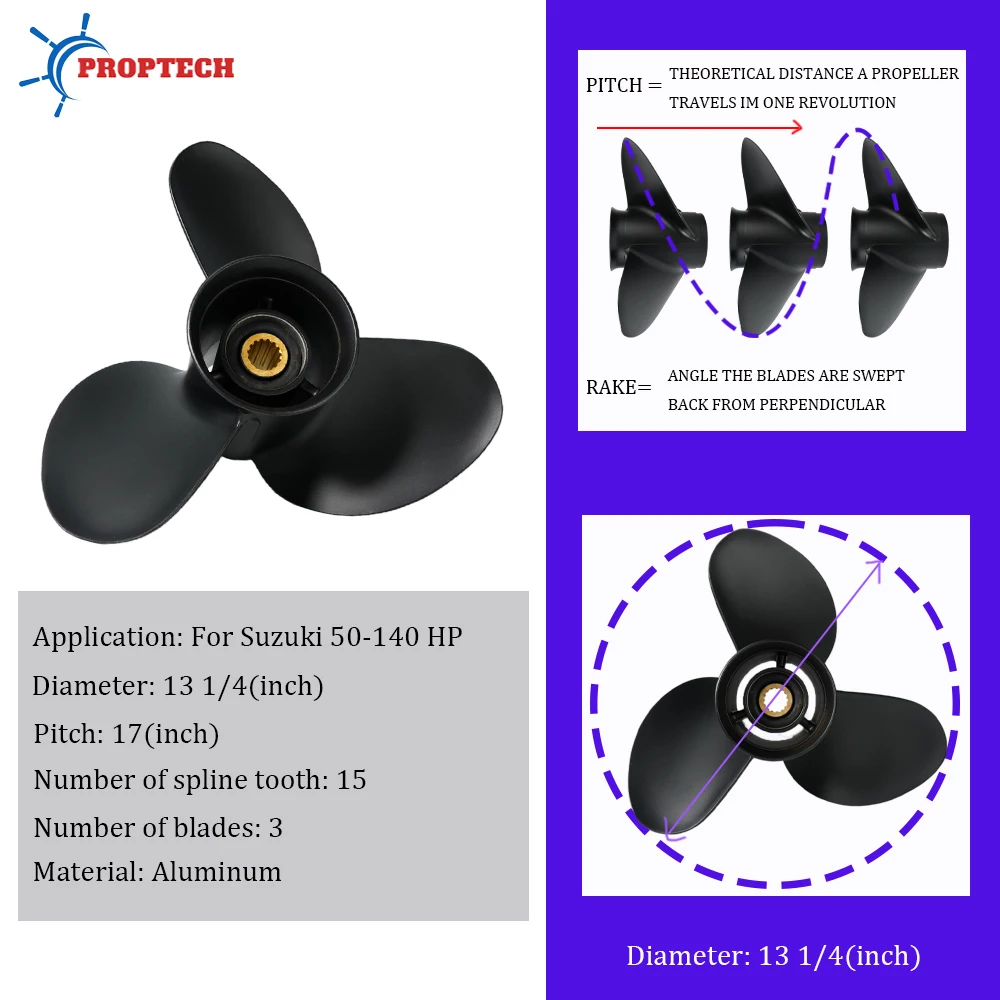 13 1/4x17 Outboard Propeller For Suzuki 50 60 70 90 100 115 140HP Aluminum Alloy Screw 3 Blade 15 Spline Marine Engine Part