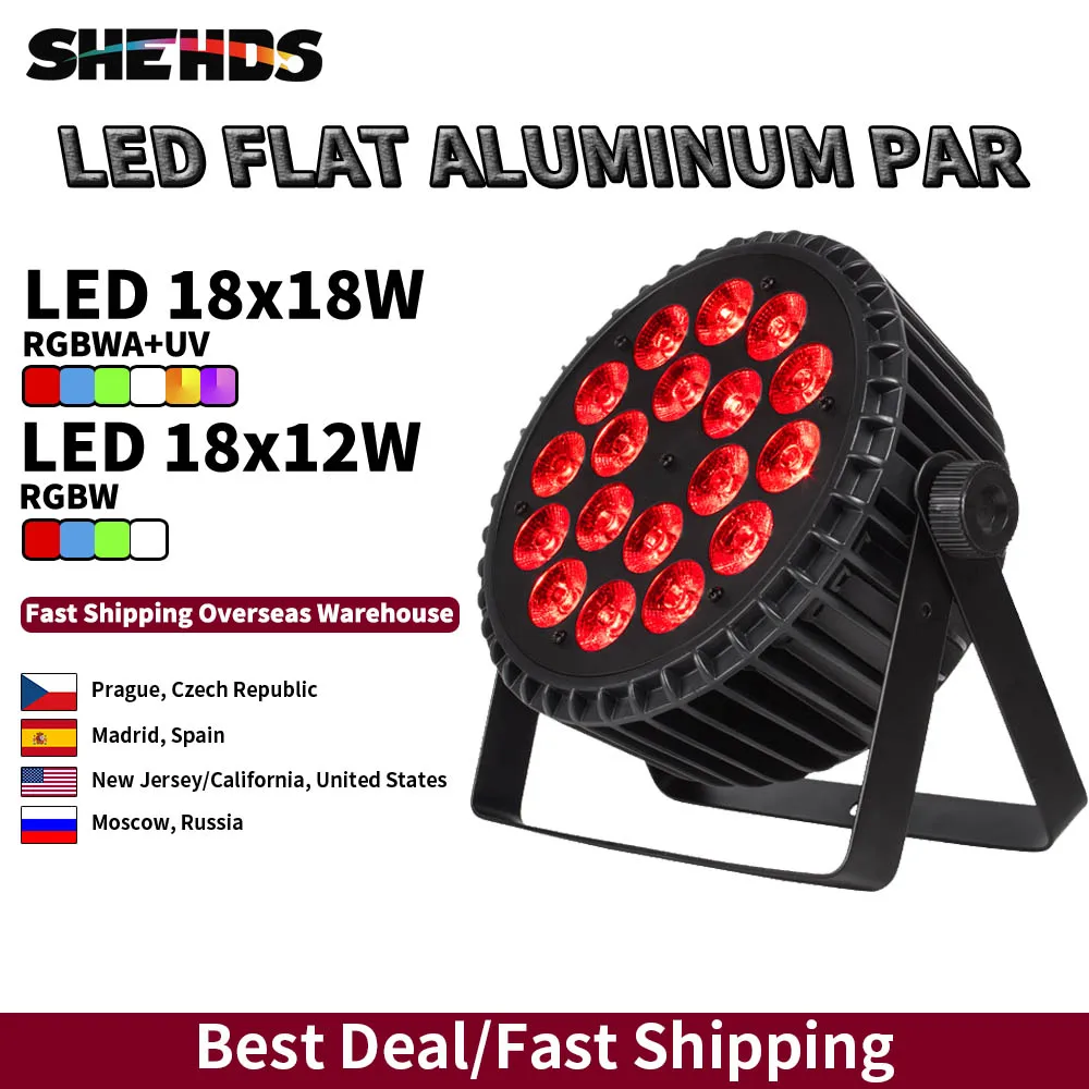 SHEHDS Aluminum Alloy LED Flat Par Lighting18x12W RGBW/18x18W RGBWA+UV DMX512 Disco Christmas Lights DJ Equipment Audience