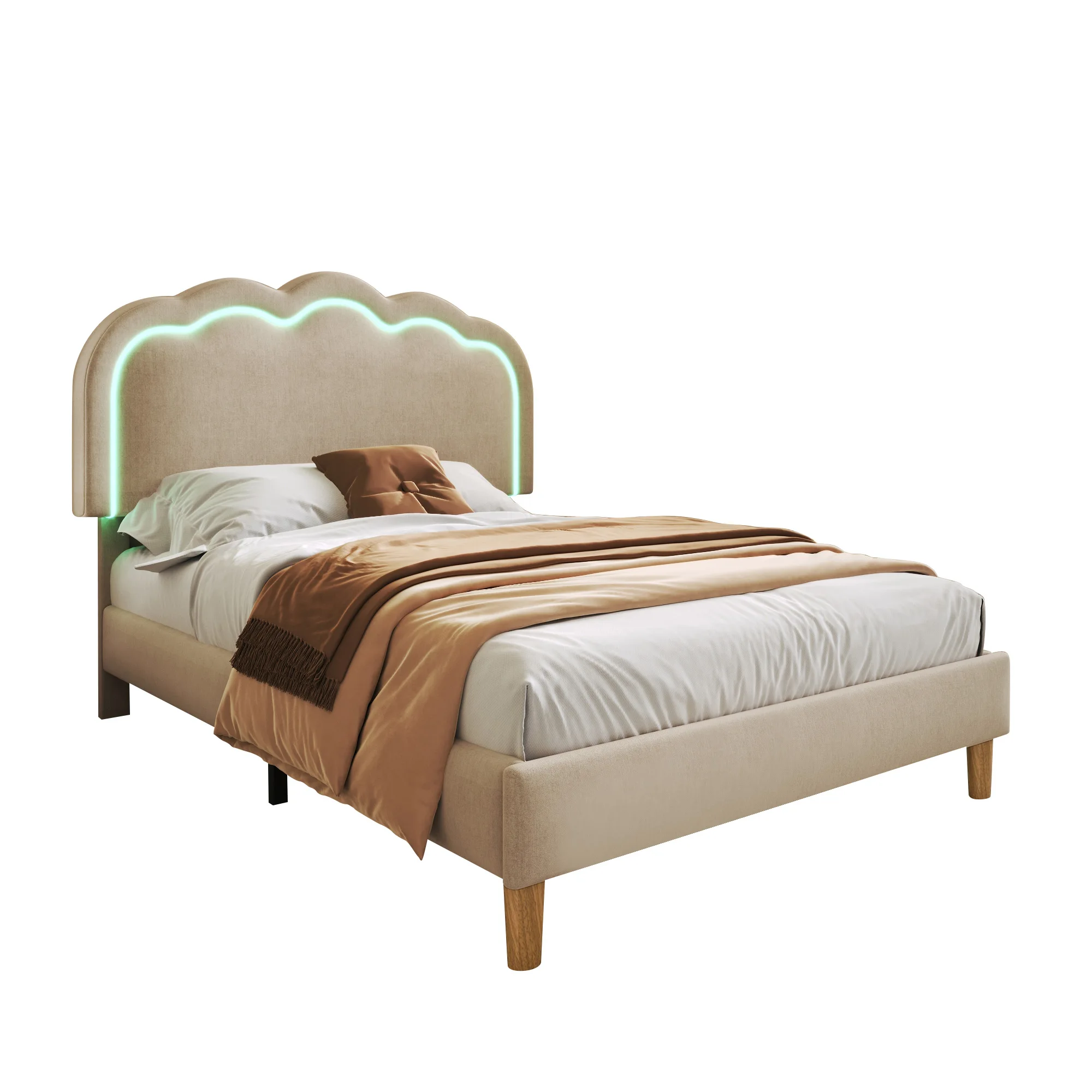 Kussenbed LED eenpersoonsbed bedframe met lattenbodem en verstelbaar hoofdeinde gewatteerd bed bedframe jeugdbed Fluweel - afbeelding 2