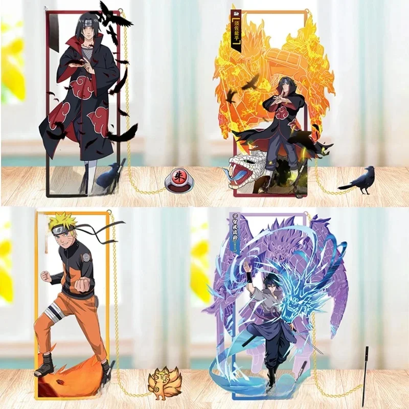 Marque-pages en métal Anime Naruto, dessin animé Sasuke Itachi Kakashi, Collection de figurines d'action, marque-pages de cartes, jouets pour enfants, cadeaux