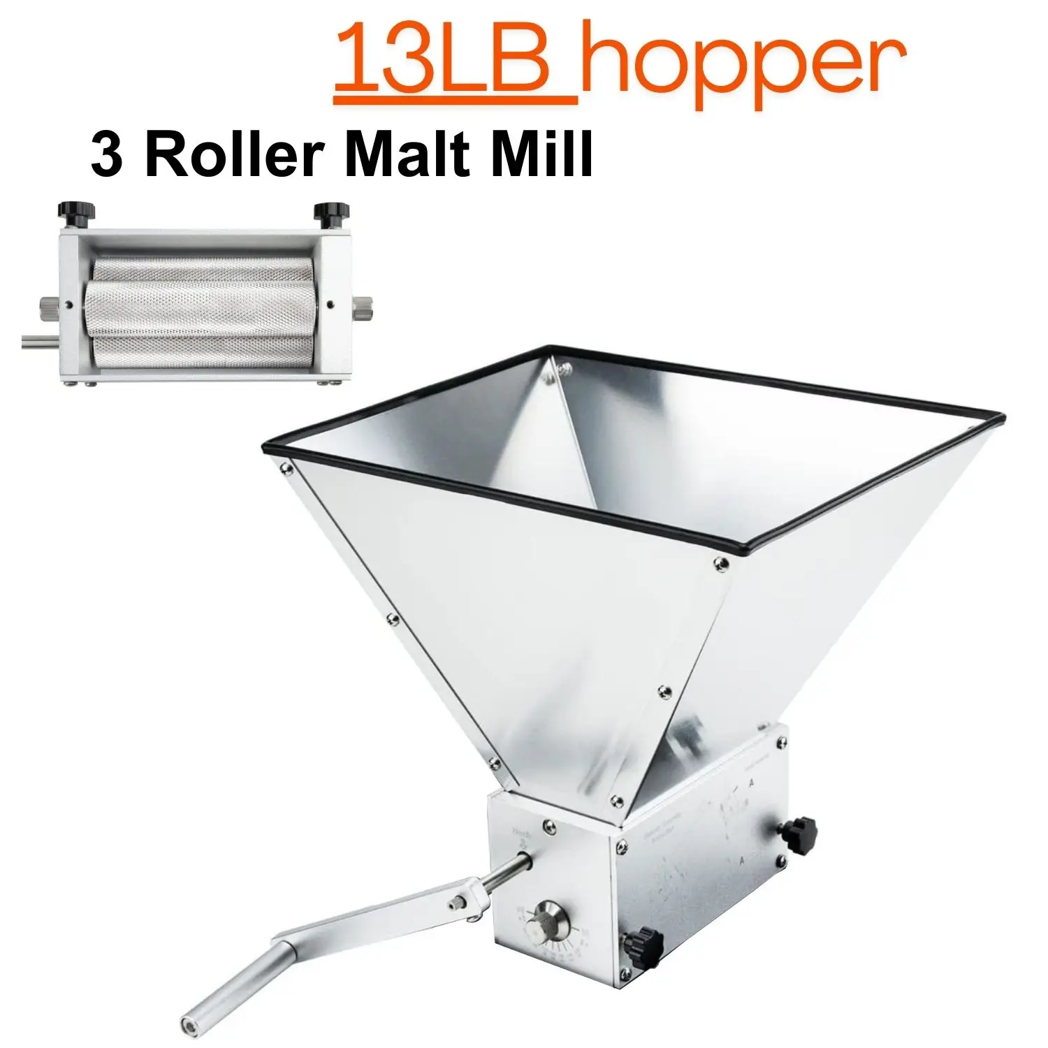 

3-Roller Stainless Steel Malt Mill – Heavy Duty Grain Crusher for Homebrew Beer Adjustable Barley Grinder Manual Electric Drill