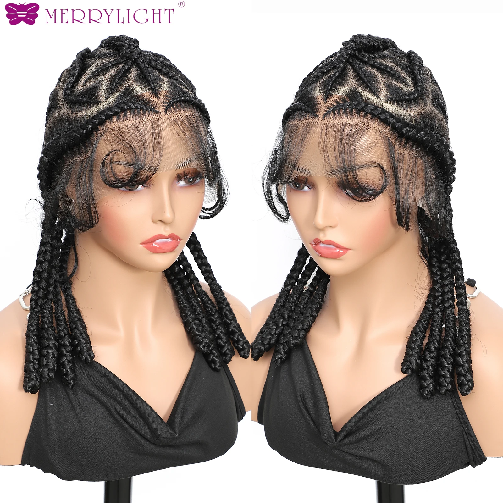 Perruque tressée Cornrow de 12 pouces, tresses frontales en dentelle sans nœuds, perruques synthétiques tressées en dentelle complète avec cheveux de bébé pour femmes noires