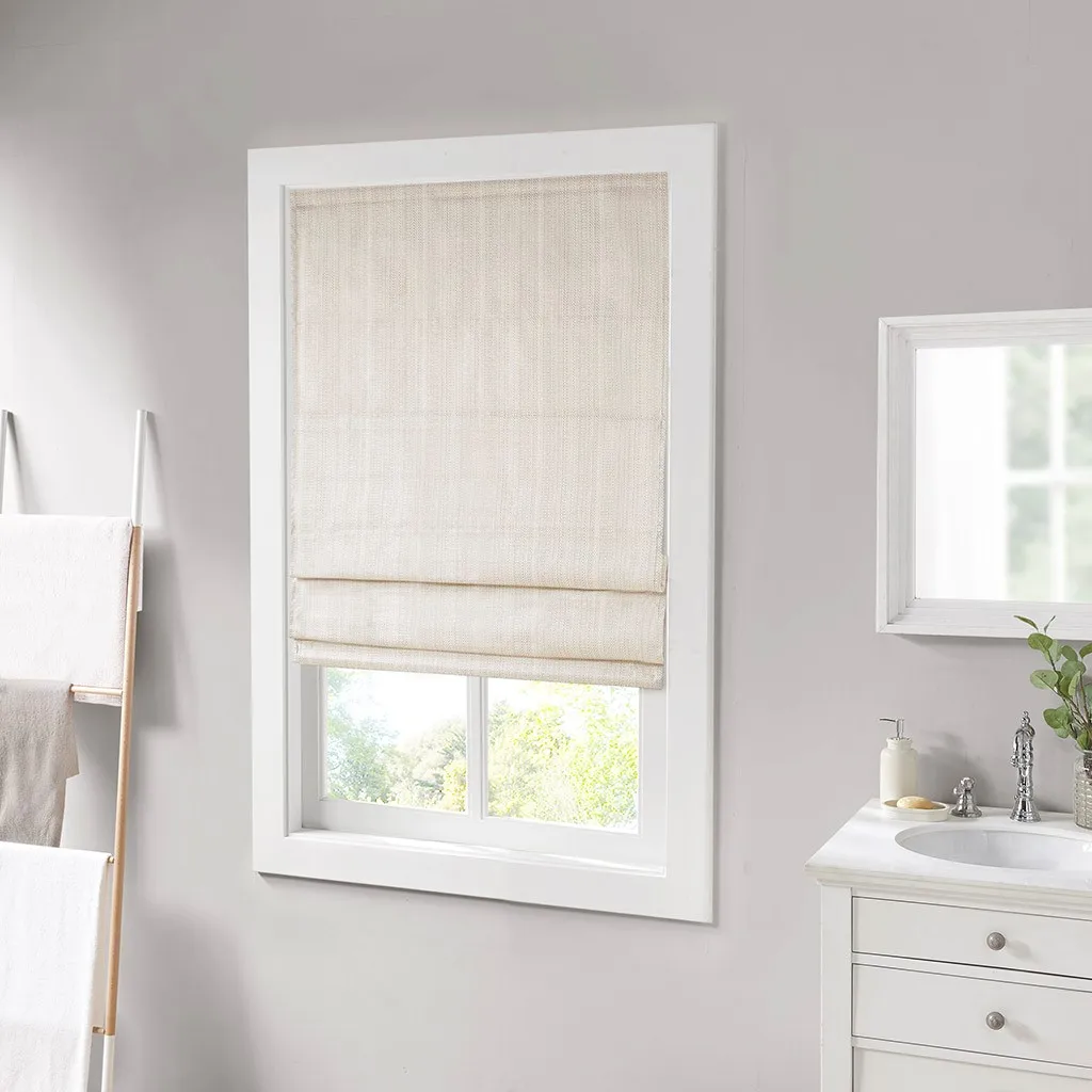 

Basketweave Room Darkening Cordless Roman Shade (Ivory + Polyester)"