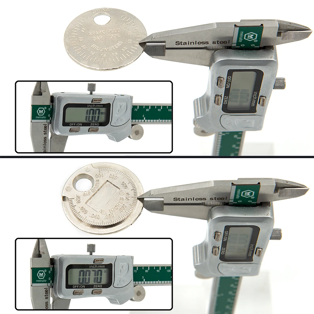 Coin- Type Spark Plug Gap Gauge Medição Ferramenta, Auto Ignition Range Caliber, Medição Feeler, Hot Sale, 0.6mm-2.4mm, 1Pc