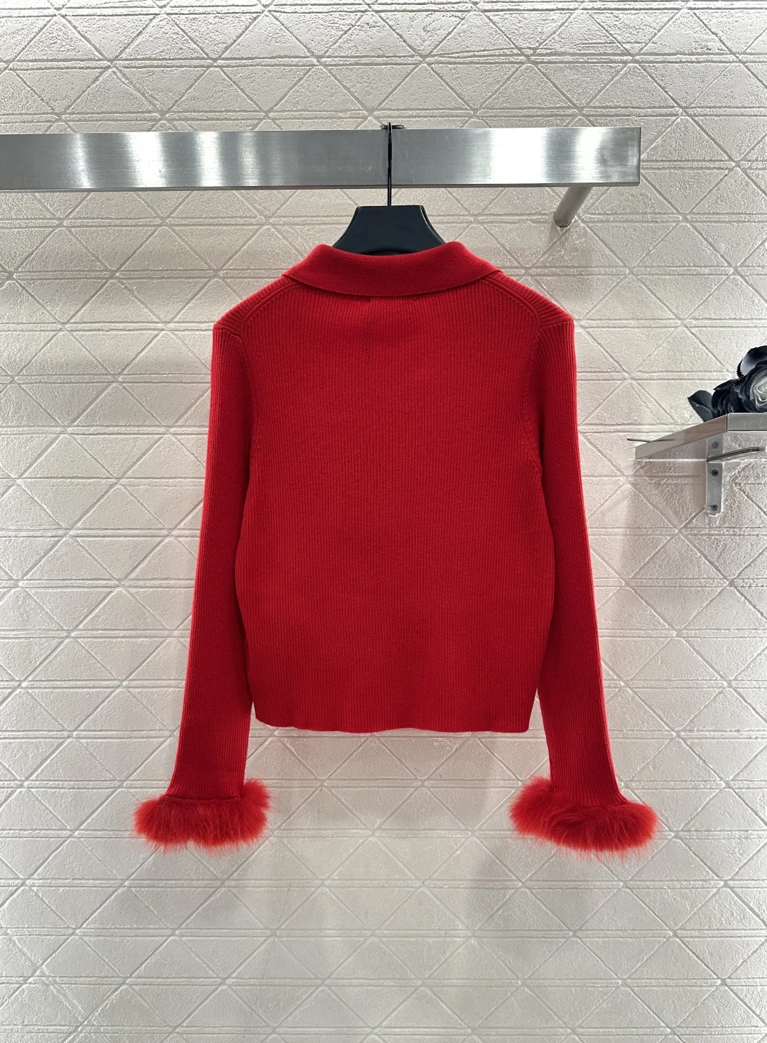 

Women's new collar, woolen sleeves, knitted cardigan, wool soft elastic collar button cardigan top