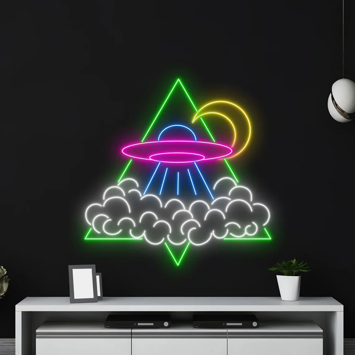 UFO Neon Sign, Cloud Moon Led Sign, Wall Decor UFO Space Bedroom Neon, for Teens Universal Moon Sign, Home Decor Game Room Bar