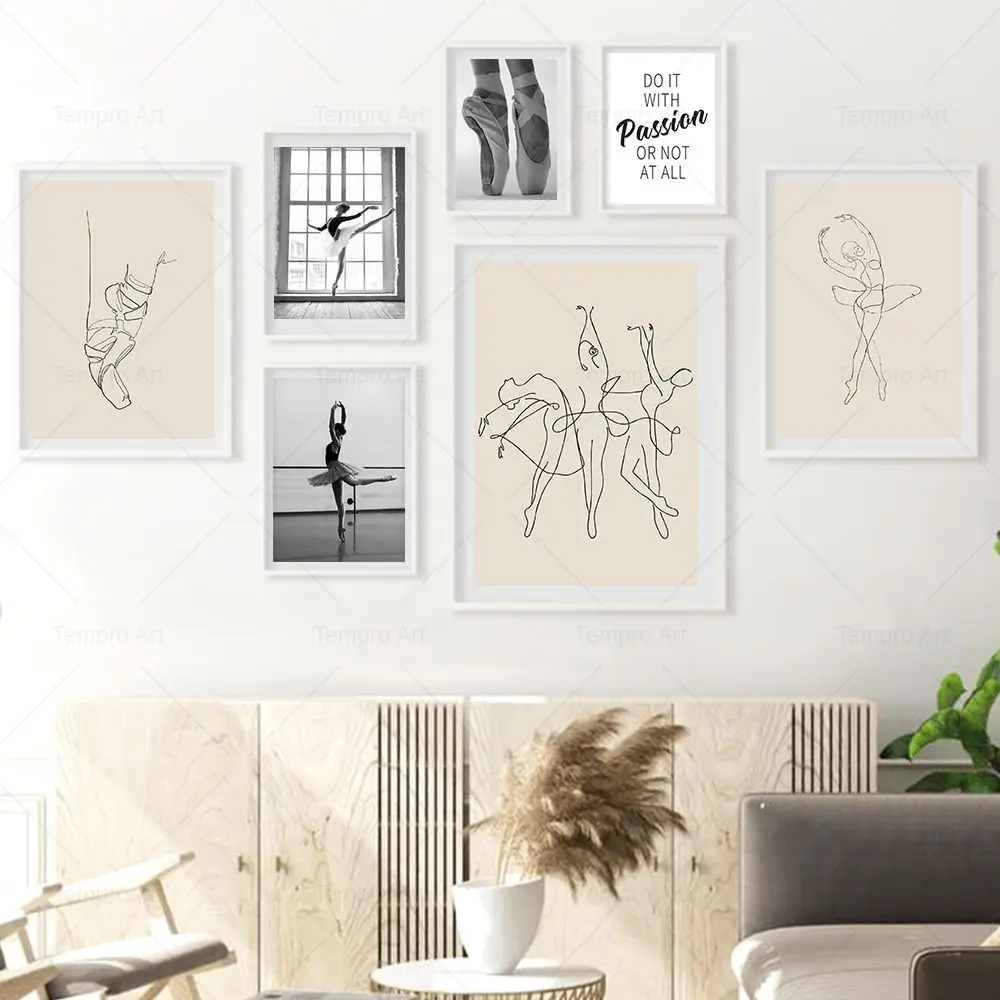 

Black And White Ballet Dancer Girl Poster Abstract Dance Line Draw Canvas Painting Prints Wall Art Pictures Ballerina Home Decor