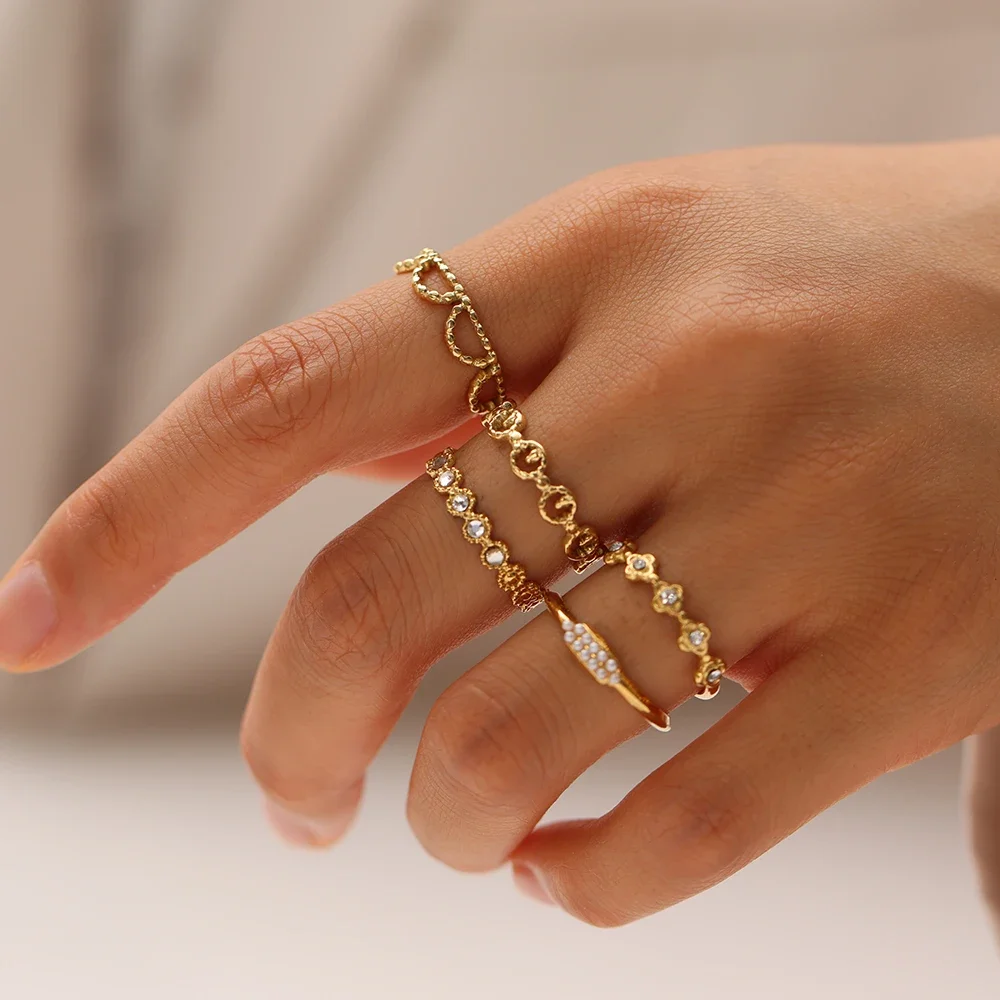 WILD & FREE Fashion Ladies bague en acier inoxydable CRISTAL PERLE luxe simple index bague bijoux imperméables