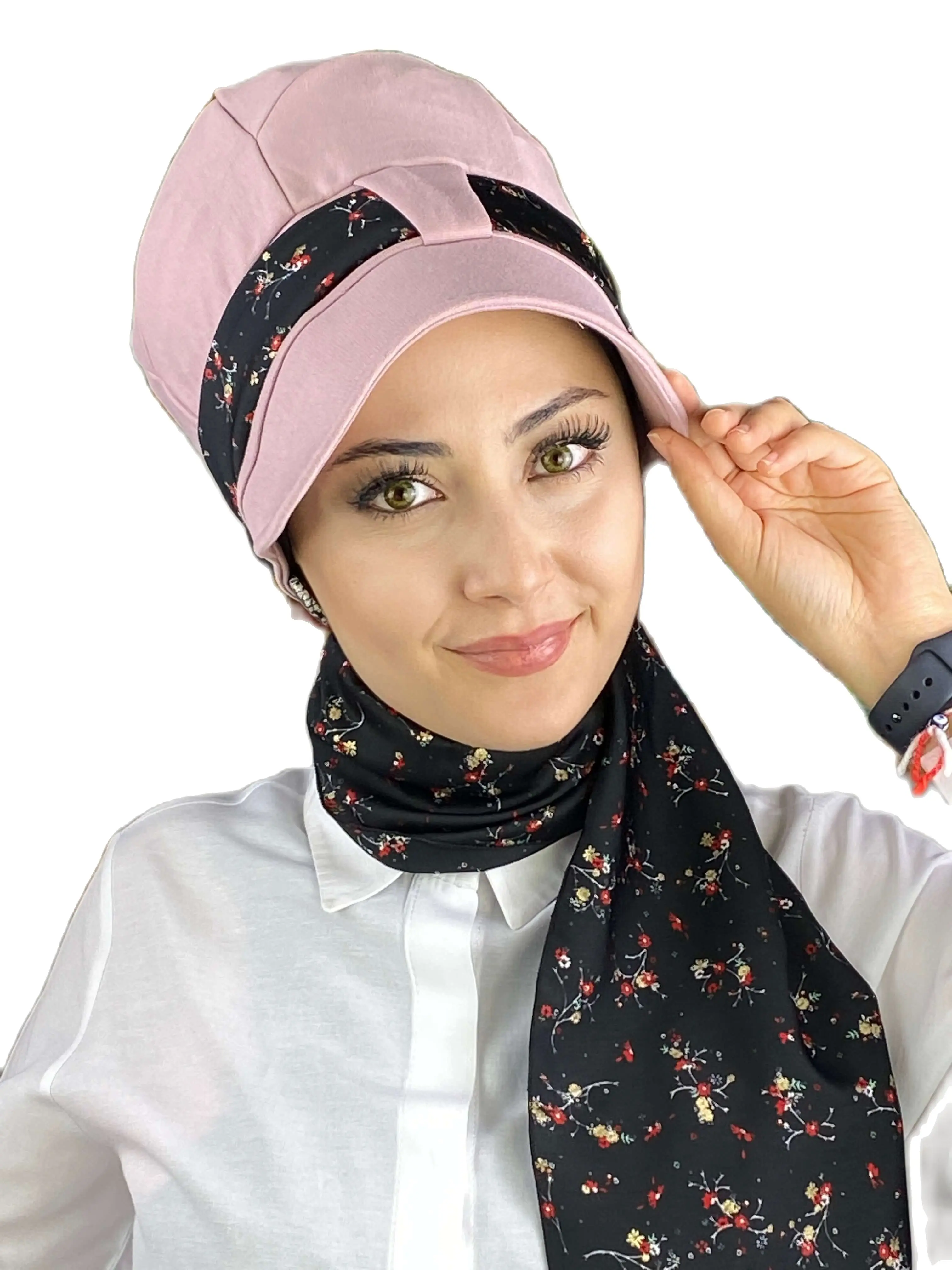 New Fashion 2022 Summer Hijab Shawl Bonnet Cancer Cap Women's Colorful Light Pink Single Unit Black Tiny Red Floral Scarf Hat