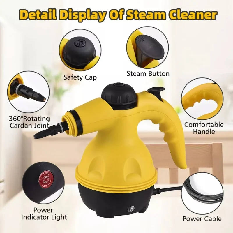 Nettoyeur à vapeur électrique à haute température 1000W, stérilisation, élimination des acariens, cuiseur vapeur portatif pour éliminer les taches avec 9 accessoires