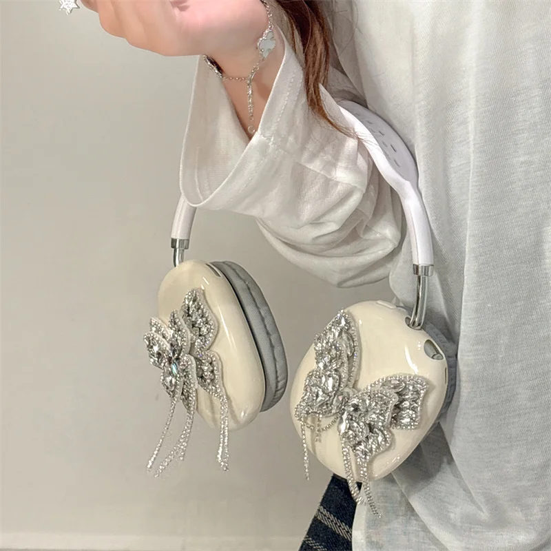 Cute Rhinestone Bow Earphone Case For Apple Airpods Max Protective Cover Silicone Headphone Charging Cases For Airpodsmax Funda