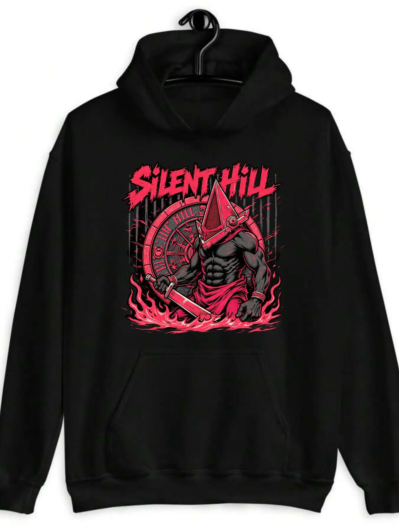 

Men's Silent Hill Pyramid Head Hoodie Iconic Red Pyramid Head Logo Print Gaming Sweatshirt for Fans Streetwear Funny Hoodie