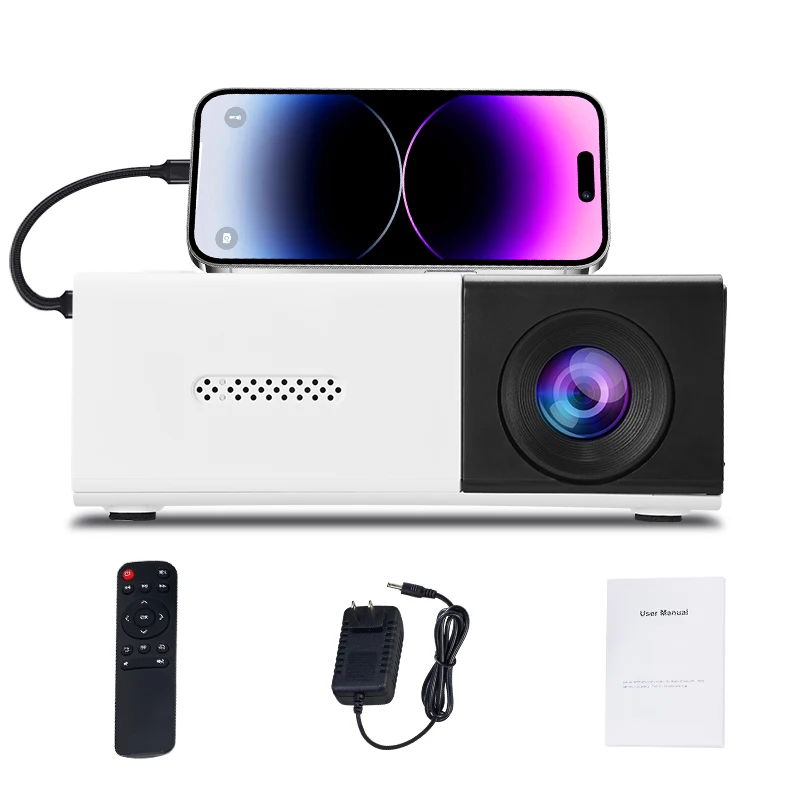 Mini Beamer 1080P 12V Euro-Stecker HDMI USB Type-C Handy Spiegelung Fernbedienung Tragbar