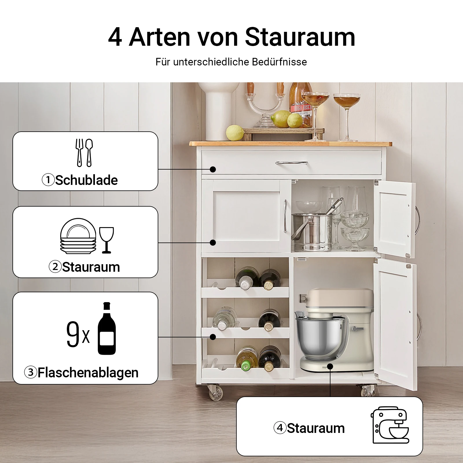 SoBuy FKW45 Servierwagen mit Flaschenablagen Küchenwagen zum Rollen Kücheninsel freistehend Für Küche, Wohnzimmer, Esszimmer – Detail 6