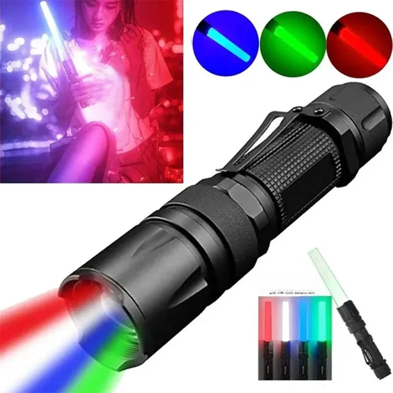 4 In 1 Multicolor Zoom Led Wit/Rood/Groen/Blauw Verlichting Zaklamp Buiten Fotografische Selfie Wandelen Camping Licht - afbeelding 2