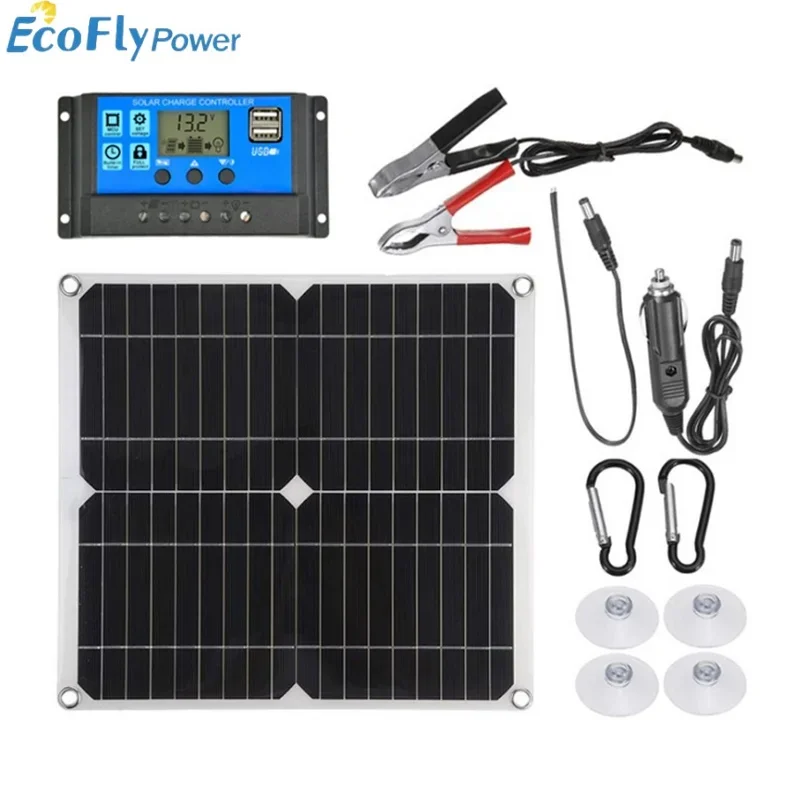 

With 10A/20A Controller Solar Cells Poly 25W 50W Solar Panel Kit Dual 12V USB for Car Yacht RV Battery Charger