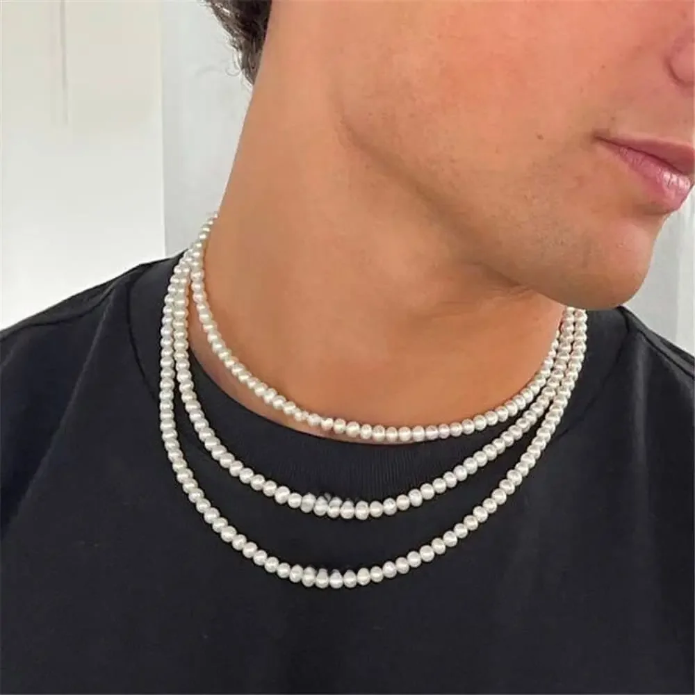 Fajny naszyjnik ze sztucznych białych pereł 1 szt Choker łańcuszek z koralików dla mężczyzn i kobiet modna biżuteria na prezent — zdjęcie 2