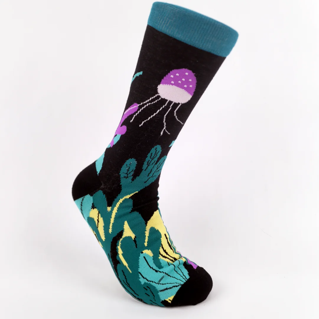 

1 пара мужских носков до середины икры, узор морских водорослей и медузы, модное ношение на все сезоны