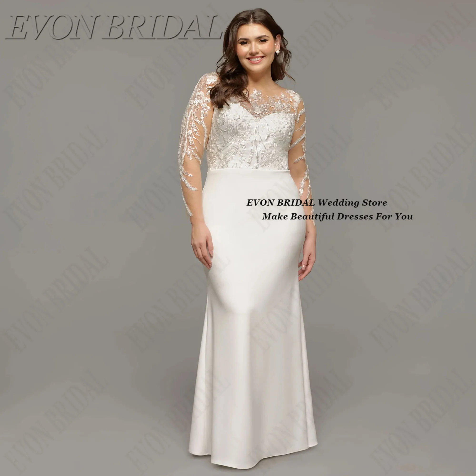 

EVON BRIDAL Mermaid Wedding Dress Large Sizes Elegant Long Sleeves Bride Gowns Classic Hip Hugging Bridal Party Gown Customized