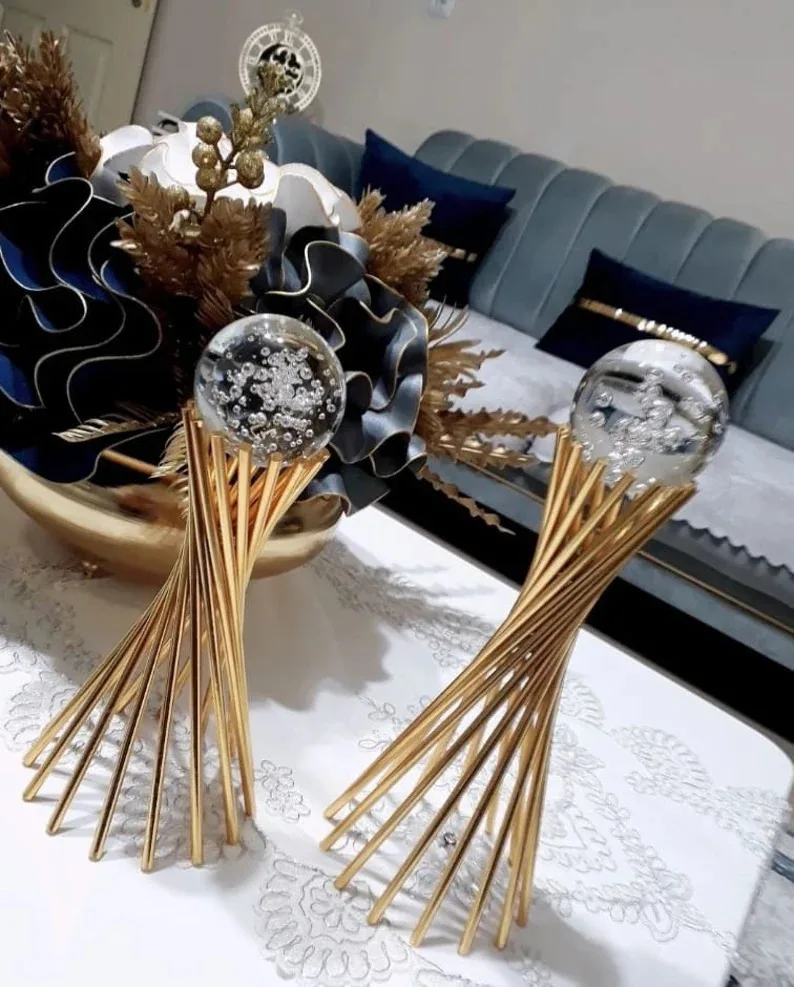 

Decorative 2 Air Bubble Golden Twisted Cross Leg Sphere Decor Crystal Glass Globe Metal Rod Globe Decorative Globe 2 Globe Metal Glass Design Table Decoration Gift Decor Decor Objects Luxury Home