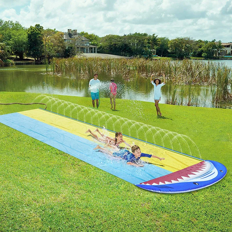 Double Lane Slip Water Slide for Kids with 2 Bodyboards, Summer Lawn Water Slide Toy for Backyard Outdoor Water Play