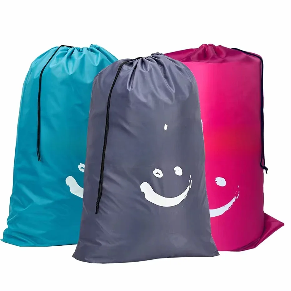Sac à linge en Nylon en forme de sourire, pochette de rangement de voyage, lavable en Machine, organisateur de vêtements sales, sac à cordon de serrage
