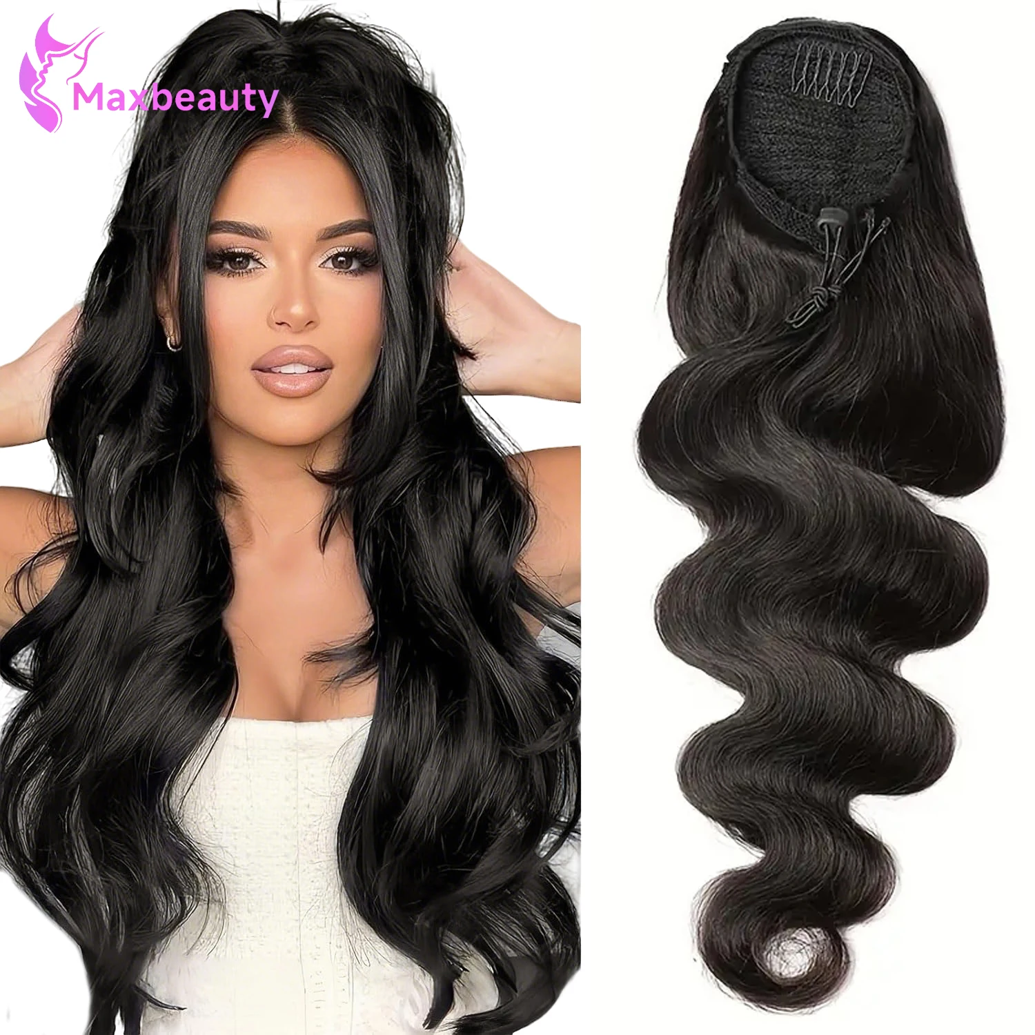 

Body Wave Ponytail Extensions Black 28 Inches Drawstring Ponytail Extension For Women Brown Curly Clip In Extensions Hairpiece