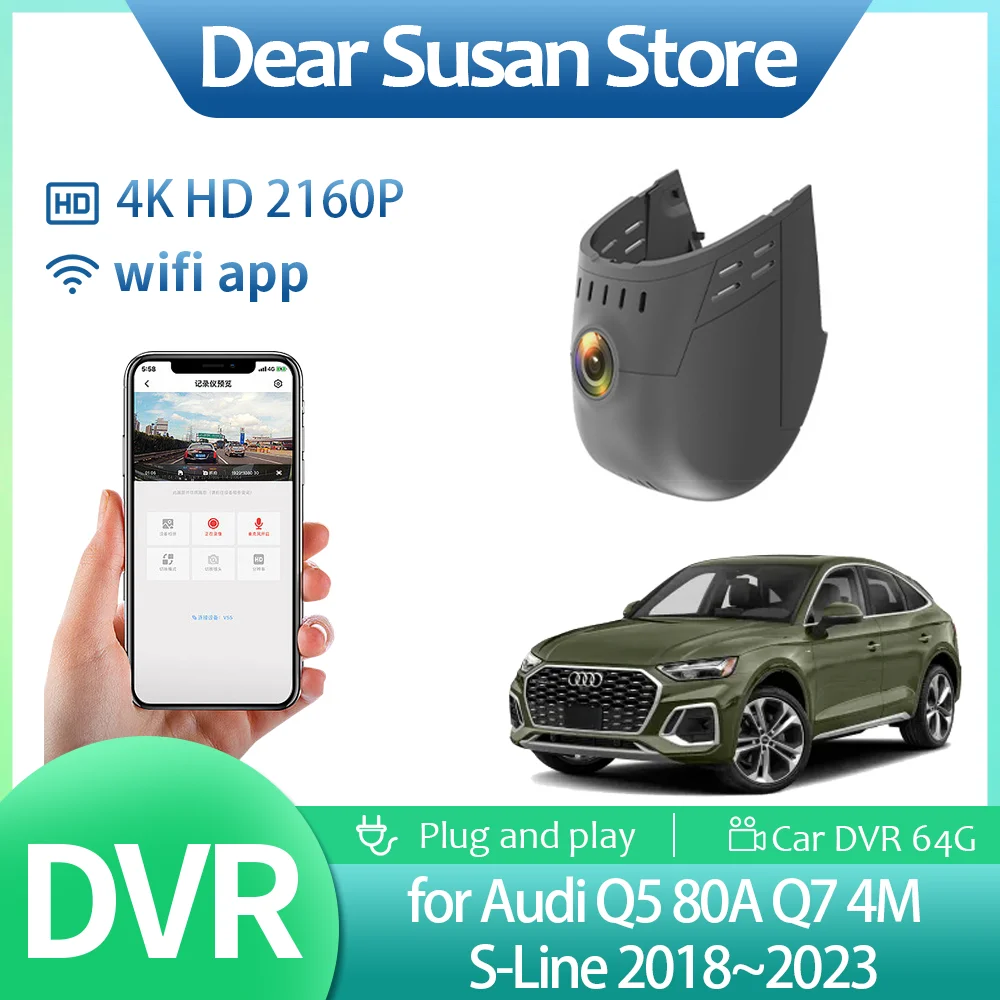 4k Car Video DVR for Audi Q5 80A Q7 4M S-Line 2018~2023 2019 2160p Driving Recorder Front Dash Camera Night Vision HD Accessorie