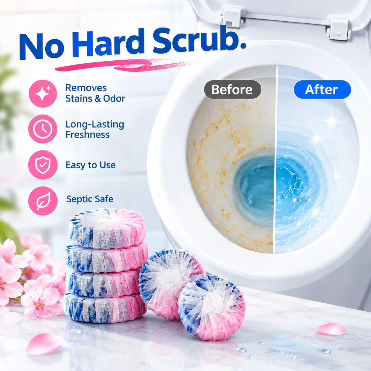 40 Pcs Automatic Toilet Bowl Cleaner Tablets Dual Scent Reduce Limescale & Stubborn Stains Eliminate Odor Deep Cleaning Long-Lasting Freshness with Every Flushes Bathroom Air Freshener Septic Safe Protect Toilet Bowl Surface