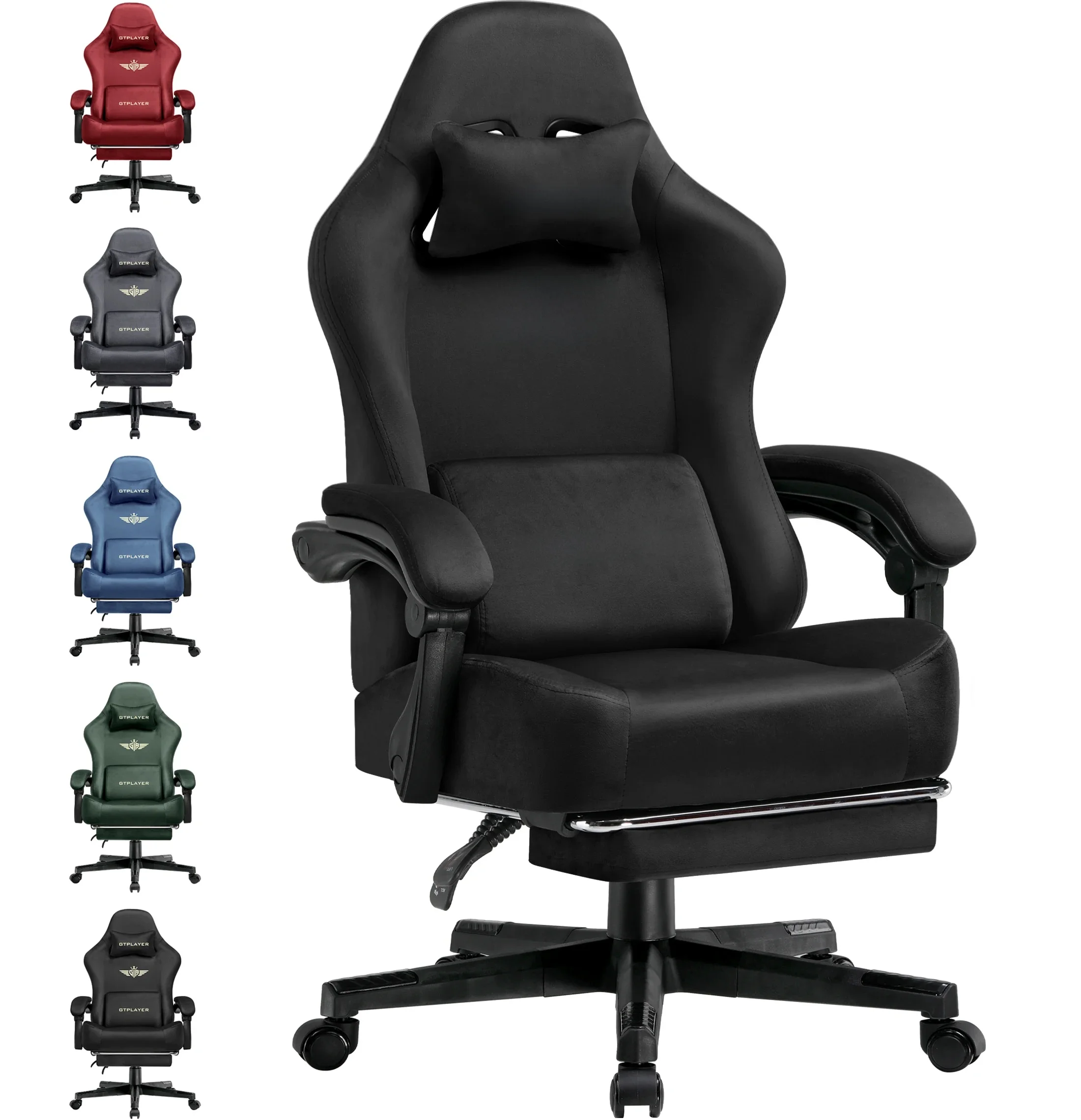 GTPLAYER Ergonomische Gamingstoel met 160° Verstelbare Rugleuning, Ademend Bureaustoel met Uittrekbare Voetsteun en Hoogwaardige Stof - afbeelding 2