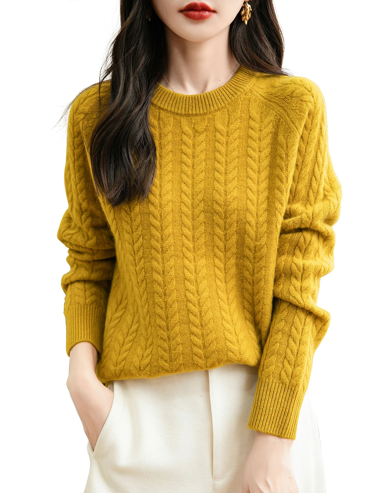 Sweater Women's Crew Neck Tops 100% Merino Wool 2024 Fall Winter Vintage Warm Sweaters Long Sleeve Knit Pullover Female Clothing