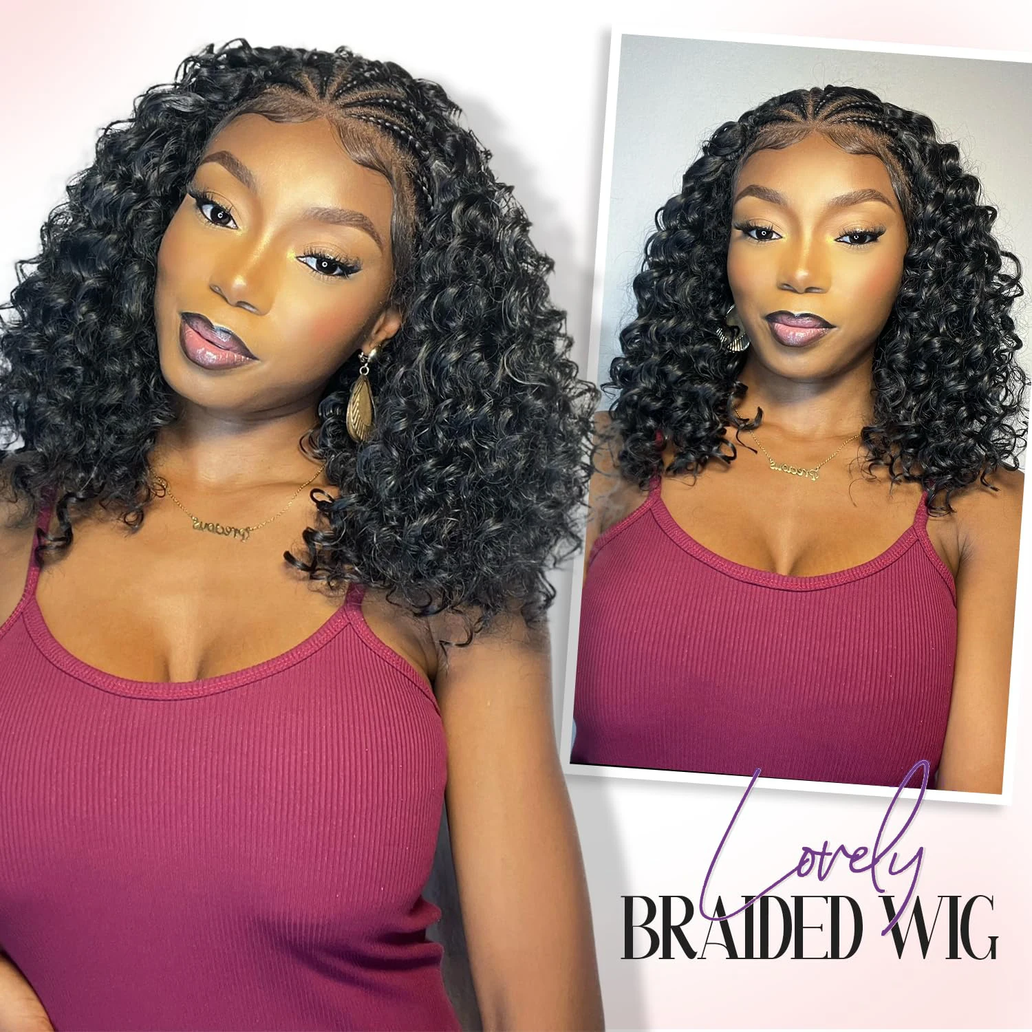 Cornrow Braid Bob Wig Deep Curly Brazilian Human Hair Knotless 13x4 Full Lace Wigs Pre Braided Boho Box Braids Wig For Women view 5