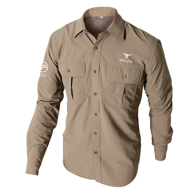 SELPA SCS-G4 selpa outdoor shirt Men's Solid Cargo shirt with multi-pocket, casual Rappel Button-up Outdoor Loosey Long-sleed Half-sleeving Shirt