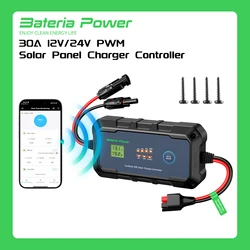 30A Solar Charge Controller 12V24V PWM Built-in BT APP Control,Bateria Power Intelligent Plug and Play Portable Max PV900W 55Voc