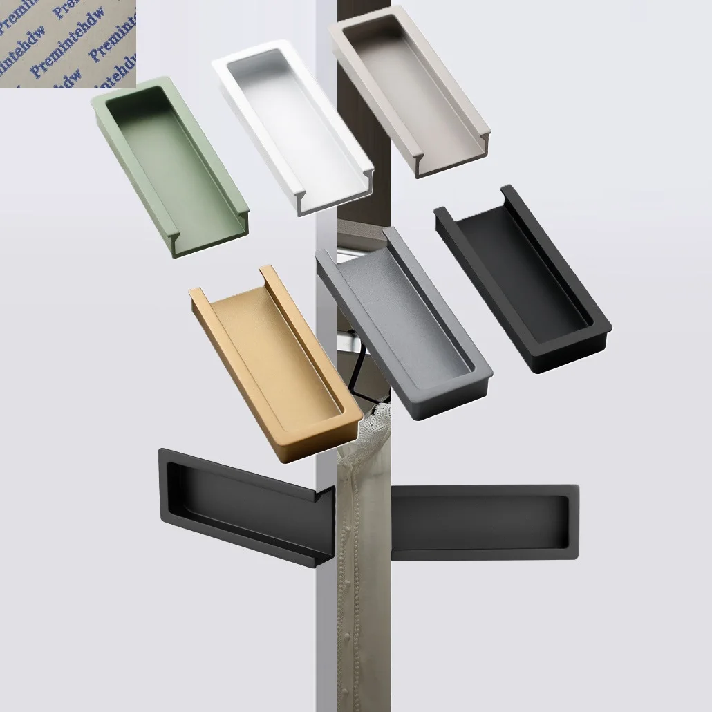 4Pcs Aluminum Half Rectangular Built-in Cabinet Finger Pull Handle Furniture Kitchen Closet