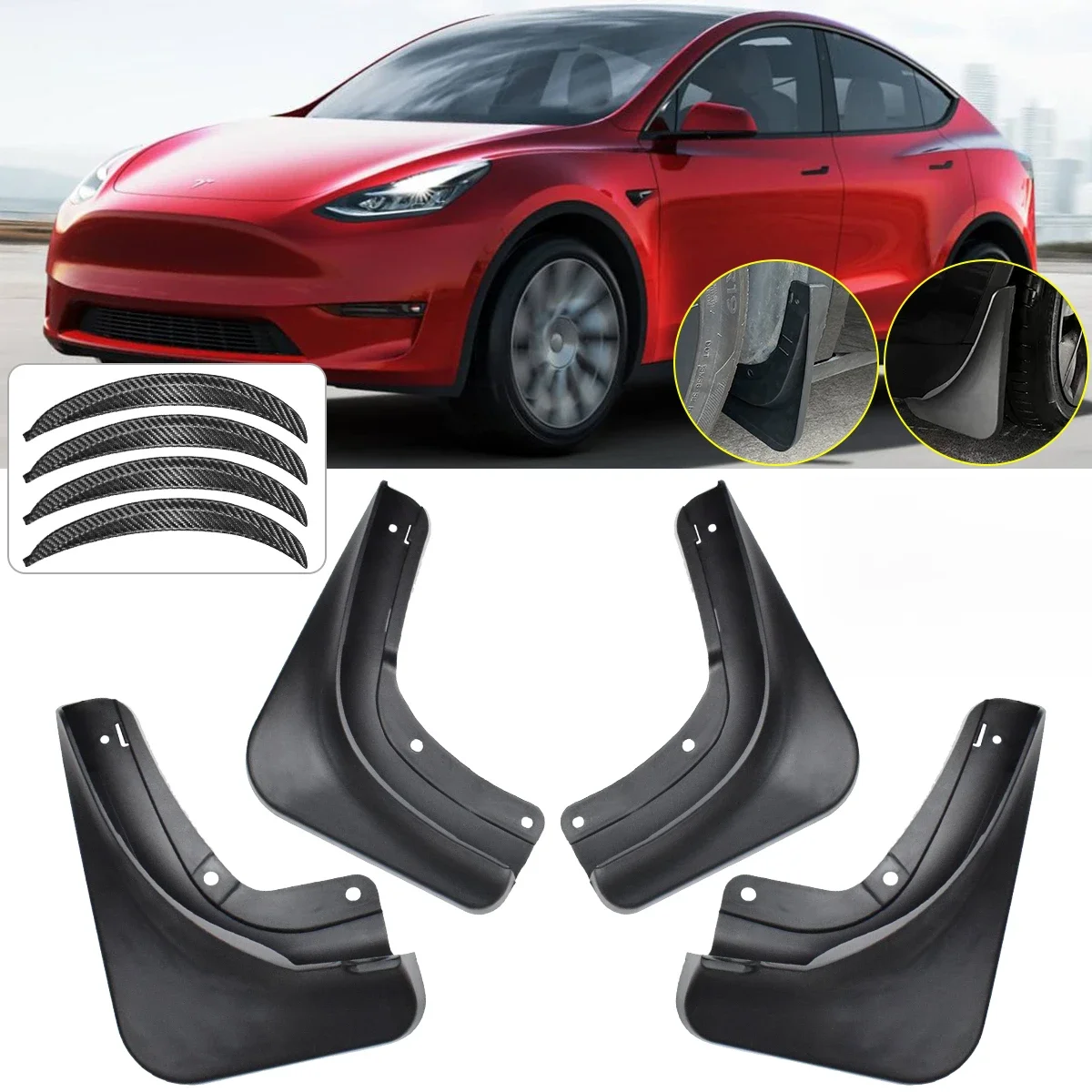 Chlapacze przeciwbłotne Chlapacze przeciwbłotne Ochraniacz przedniego tylnego błotnika do Tesla Model Y 2021 2022 2023 Model 3 Model3 2016-2023 — zdjęcie 2
