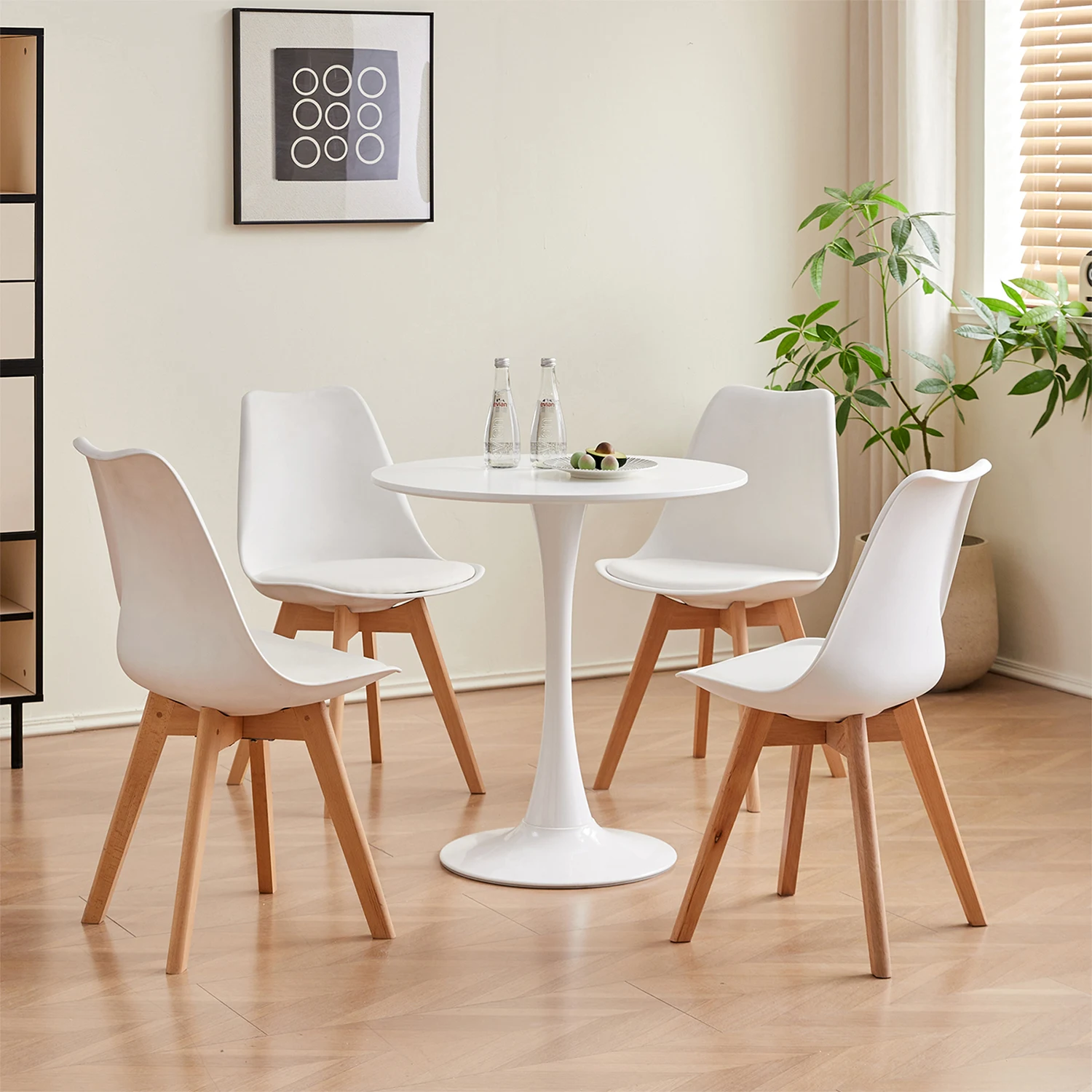 Set mit 4/6 Esszimmerstühlen aus der Mitte des Jahrhunderts, moderner Stil, Kunststoff, DAW-Schale, Esszimmerstuhl, Loungesessel mit Holzbeinen für die Küche – Detail 5