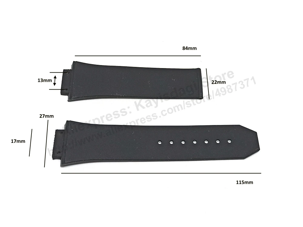 17mm White on Black Replacement Watch Band Strap  Compatible with Hublot Bigbang 42mm