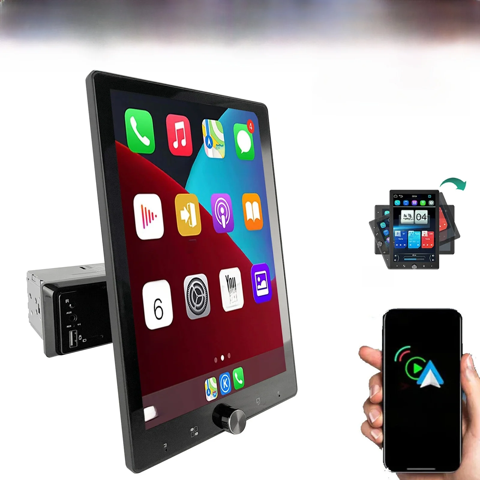 ESSGOO 10,4 Inch Rotatable 90° IPS Touchscreen Enkel 1 DIN Autoradio Draadloze Apple Carplay Android Auto USB AUX TF FM Bluetooth Mirror Link Stuurwielbediening Touchscreen - afbeelding 2