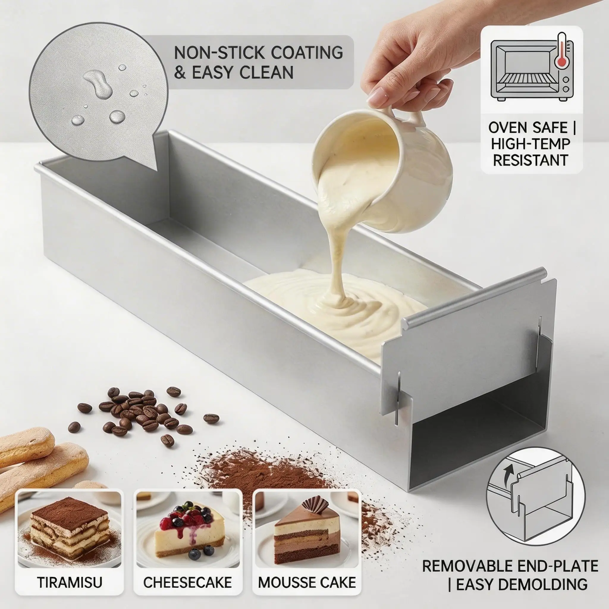 Rechteckige Kuchenform Antihaft-Tiramisu-Pfanne Kuchenbackblech Aluminiumlegierung Tiramisu-Dessert-Backformen für Tiramisu-Käsekuchen