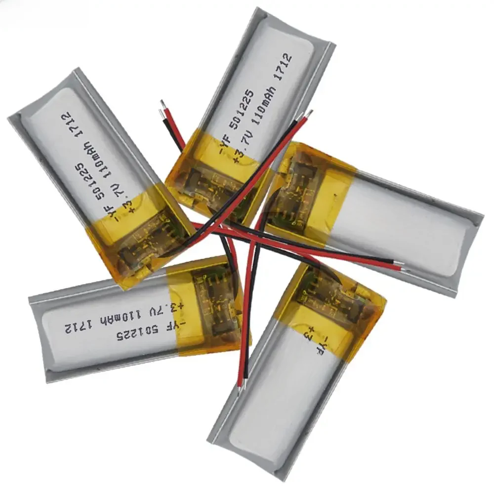 5 pçs 3.7v 110 mah polímero li bateria de lítio 501225 para fones de ouvido óculos bluetooth fone de