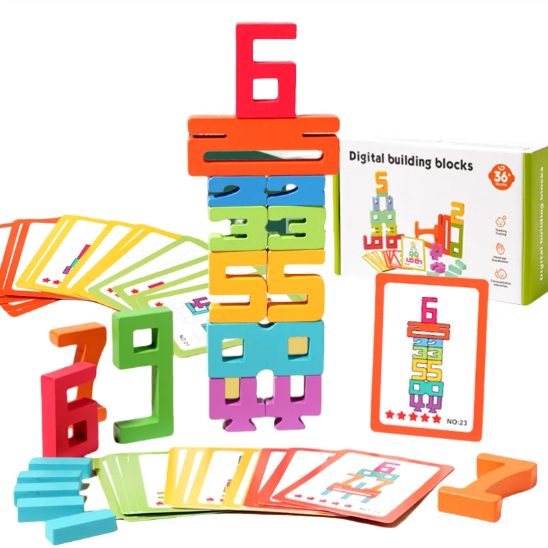 Montessori Math Toys Wooden Number Stacking Building Blocks Digital Balance Toy Preschool Learning Number Blocks For Kids