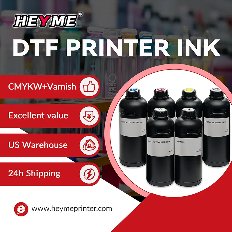 UV Printer Ink CMYK+White+Varnish 6 Bottles Set for Flatbed/DTF/UV Printers, High Adhesion, Fast Cure, Bright Colors for Glass