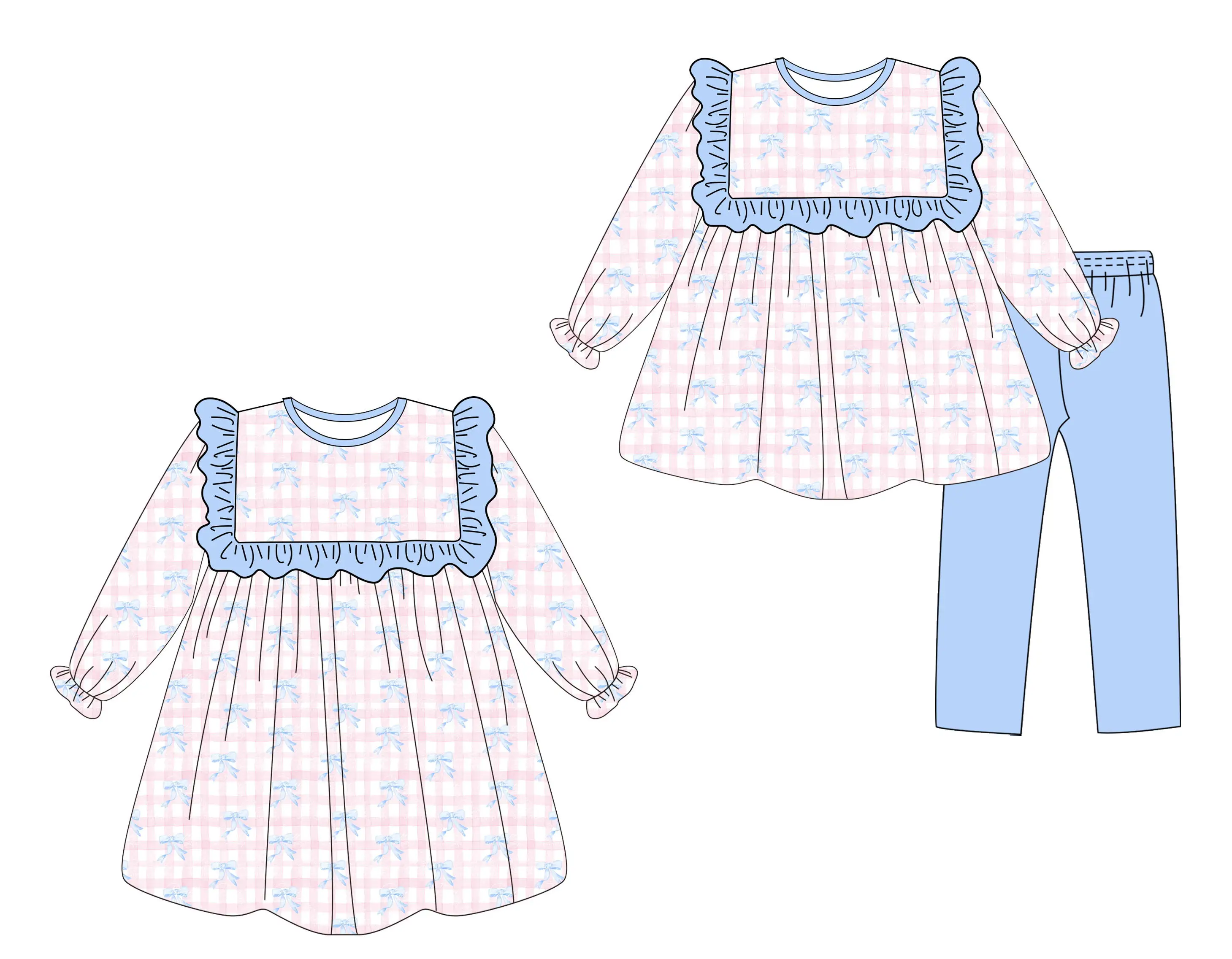 Baby Boy Boutique Clothing Christmas Autumn and Winter Suit Long Sleeve Pants Girl Outfits Sets Milk Silk Customized