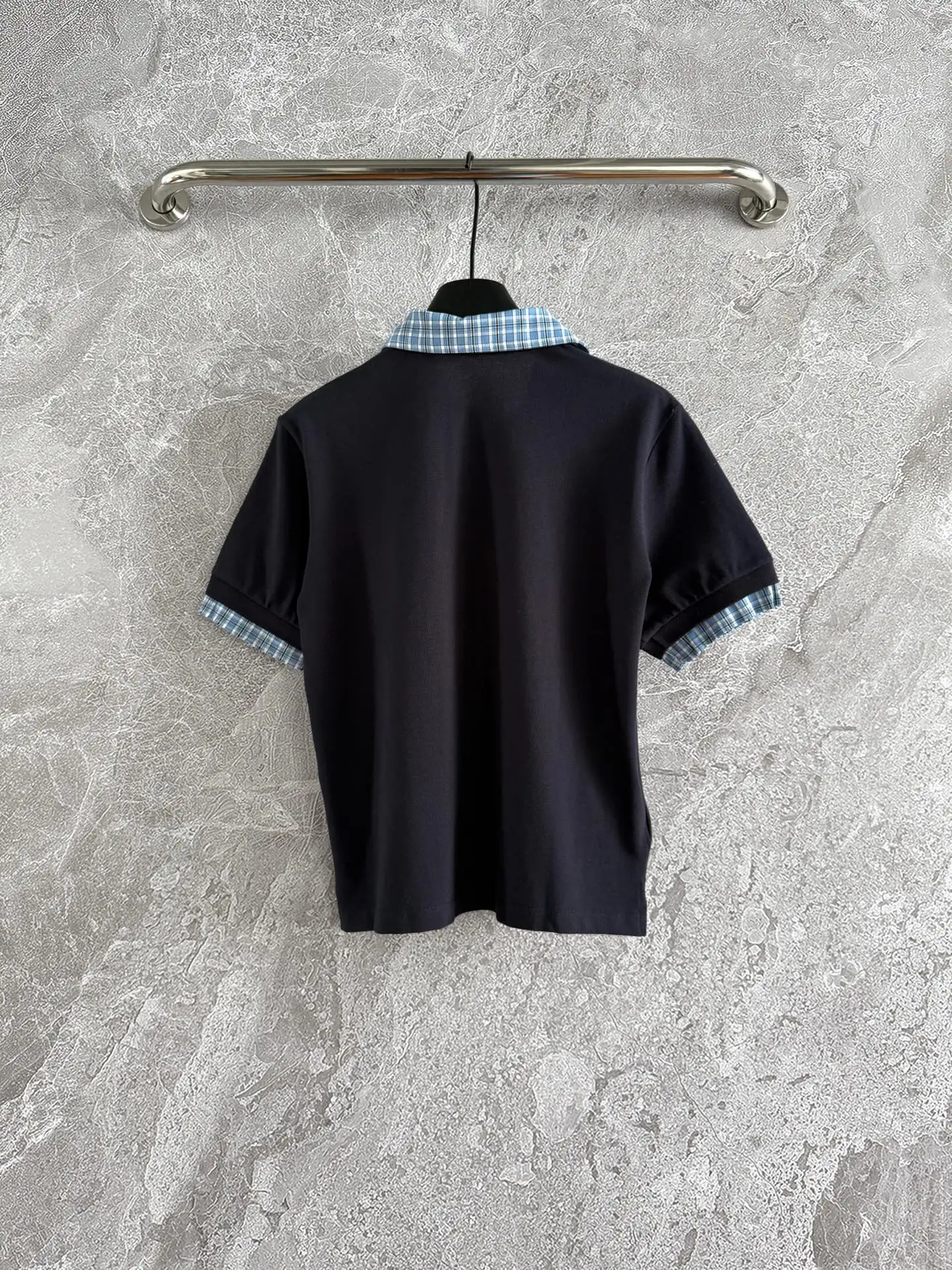 

2025 Summer New Checkered Collar Polo Shirt with Beaded Cotton Material Splicing Grid Design Not Easy to Deform Casual WYY-34