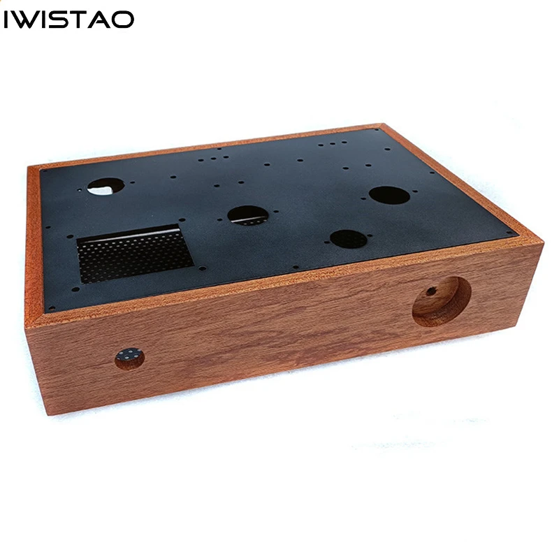 

IWISTAO Tube Amplifier Chassis Sapele Wood Frame for 6v6/6P6P/5Z4P rectifier DIY Black Top Plate Holes Cut DIY HIFI Audio