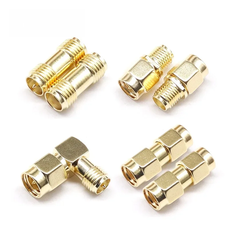 1/5/10/100 pièces tout en laiton 1 pièce SMA à SMA mâle femelle plaqué or RP SMA mâle RP-SMA connecteur femelle adaptateur RF droit plié L/T