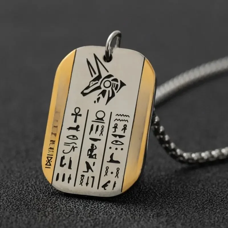 Pendentif étiquette chien Rune Anubis Horus égyptien ancien pour hommes, collier en acier inoxydable, amulette pharaon, Punk, bijoux cadeau