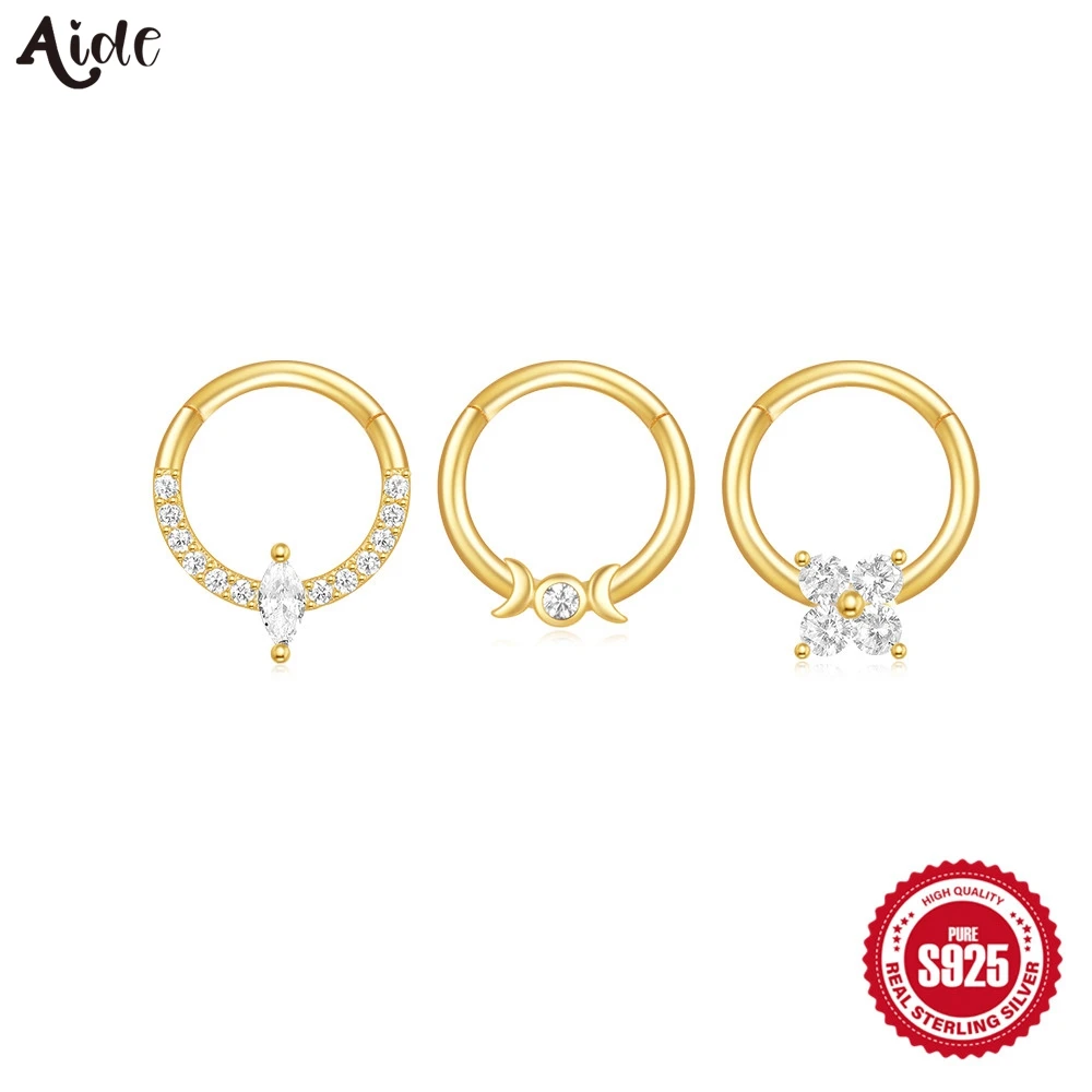 AIDE 925 Sterling Silver Hoop Earrings Zircon Simple Septum Piercing Nose Ring Women Gold Color Tragus Rook Ear Piercing Jewelry