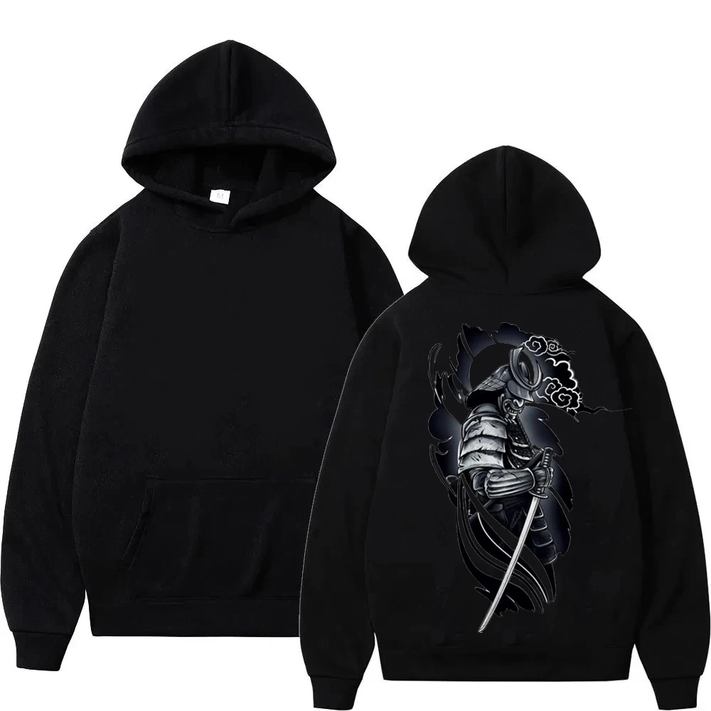 Japanese Ghost Samurai Back Print Autumn And Winter Hooded Sweater Men Thickened Hooded Sweater Street Men's Long-Sleeved Tops